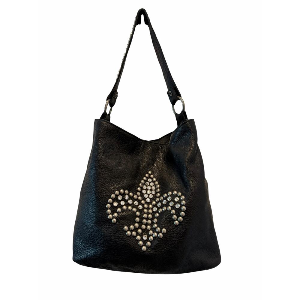 Two Bar West Double D Ranch Leather Studded Fleur De Lis Shoulder Bag Western